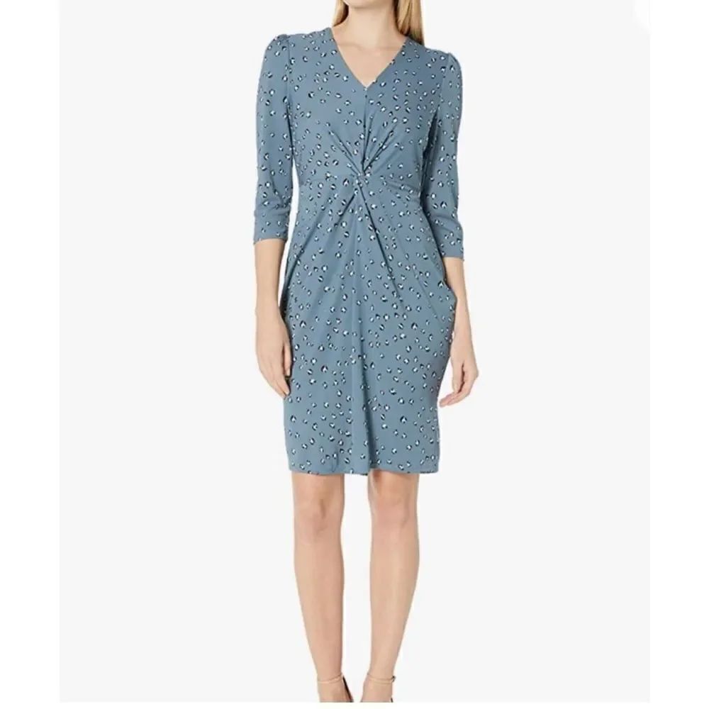 Womens Lark & Ro Cheetah Print Knot Front Long Sleeve Statement Dress - Sz M